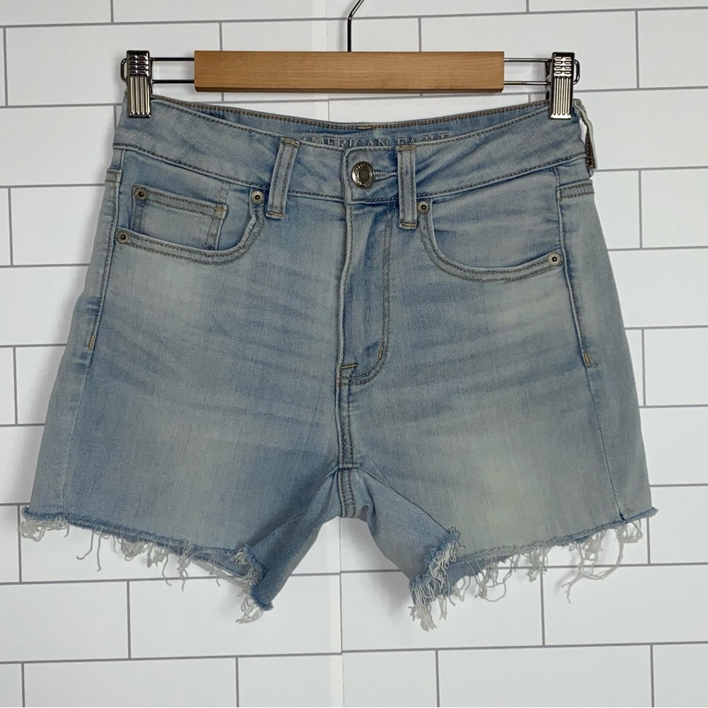 American Eagle Jean Shorts Hi-Rise Shortie Ne(x)t Level Stretch X Size 6 Cut Off